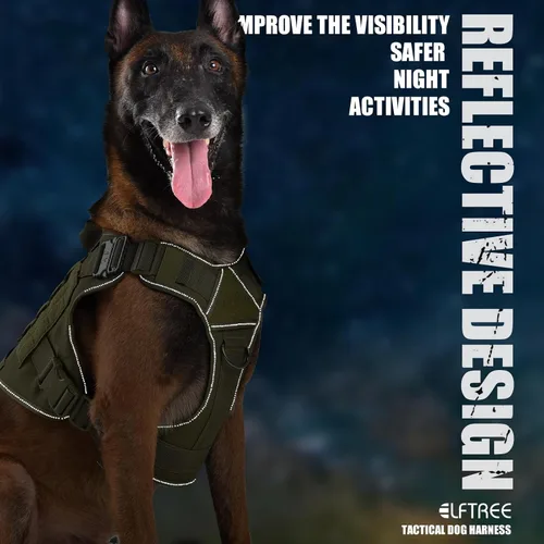 Miniatura 2 de Arnés táctico para perro, 2 hebillas de metal, arnés reflectante militar para perro con soporte oculto para Airtag y asa, chaleco ajustable