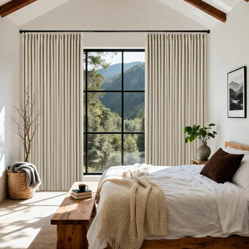 Miniatura 44 de Juego de 2 paneles de cortinas plisadas negras de 80 pulgadas para sala de estar, cortinas plisadas de lino con forro de 80 pulgadas de largo, 100%