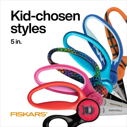 Miniatura 5 de Fiskars Tijeras SoftGrip de punta roma de 5 pulgadas para niños de 4 a 7 años (paquete de 3), tijeras para la escuela o manualidades, suministros