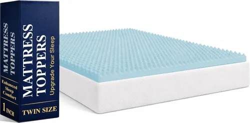 Greaton, Cubrecolchones de espuma viscoelástica de gel contorneado de 1 pulgada para mayor comodidad y apoyo, individual, azul.