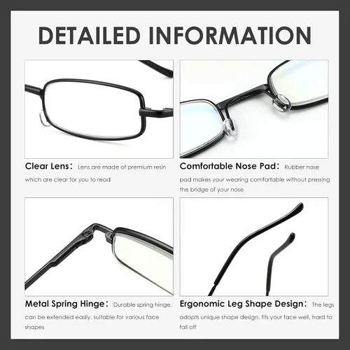 Miniatura 6 de 3 Pack Slim Pocket Reading Glasses for Men Women Blue Light Blocking Compact Readers Spring Hinge Metal Frame Amarillo Negro Gris
