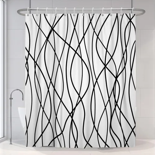 Miniatura 46 de Cortina de ducha pequeña a rayas gris claro degradado para baño, 36 x 72 pulgadas, juego de cortina de ducha geométrica para cabina de RV