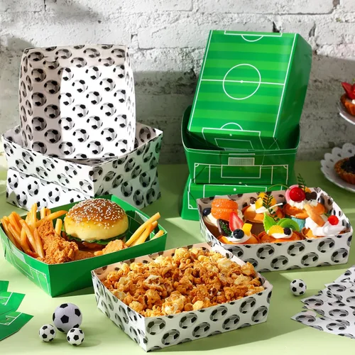 Miniatura 2 de Teling Paquete de 36 suministros para fiesta de fútbol, platos grandes de fútbol de 5 libras, cuencos de papel, botes de comida, botes desechables