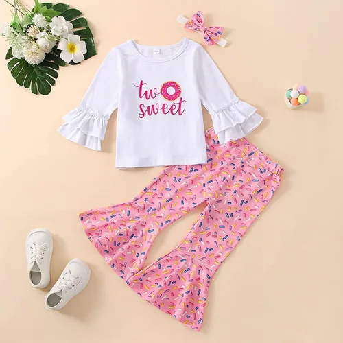 Miniatura 49 de Conjunto de ropa de cumpleaños para bebé niña pequeña, camiseta de manga larga, pantalones de campana, diadema