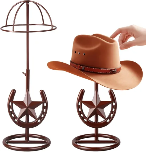 Paquete de 2 soportes para sombreros de vaquero con decoración de herradura occidental, regalos vintage para fedoras, sombreros de sol, hierro y