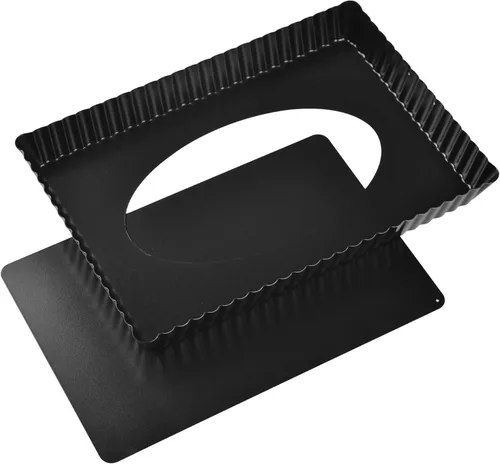 Miniatura 12 de Sartén rectangular para tartas de 13 pulgadas con parte inferior suelta extraíble, antiadherente, oblongo para hornear en horno (dorado champán)