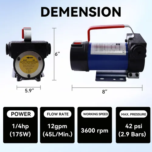 Miniatura 2 de Bomba de transferencia de combustible diésel de 175 W, flujo alto de 45 l/min con boquilla manual, kit de manguera transparente de 1 pulgada