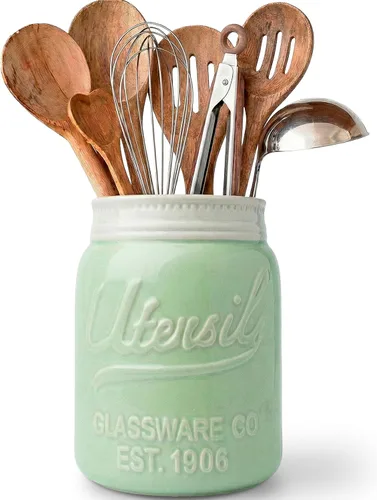Comfify - tarro organizador decorativo para utensilios de cocina con boca ancha, cerámica resistente a las virutas, apto para lavavajillas Verde |