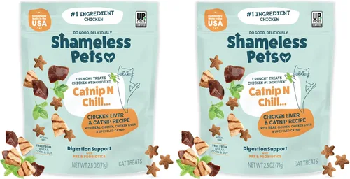 Miniatura 18 de Shameless Pets Golosinas para gatos con Catnip y pollo para la salud digestiva, crujientes