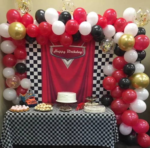 Miniatura 5 de Telón de fondo de coche para fiesta de niño, competición de carreras, fondo de fotografía de 6x5 pies, temática de carreras de automóviles