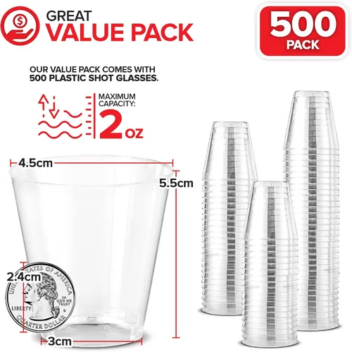 Miniatura 2 de Stock Your Home Vasos de chupito de 2 onzas – 500 mini vasos de chupito de plástico (2 onzas), vasos desechables transparentes para chupitos