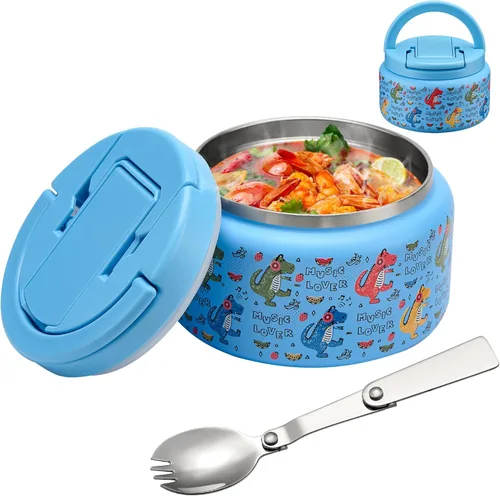 BABHAMNESS Termo para sopa de 13.5 onzas para comida caliente para niños, frasco de comida aislado al vacío con tapa de hebilla, boca ancha a prueba