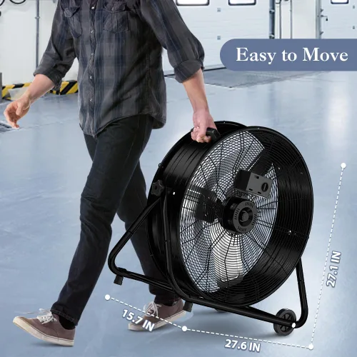 Miniatura 8 de LifePlus Ventilador de Tambor Industrial de 24 Pulgadas, Ventilador de Piso de Taller de Alta Velocidad, 3 Velocidades, Circulador de Aire de Metal