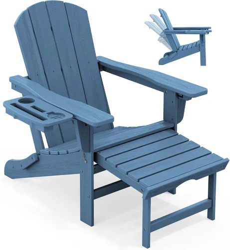 Miniatura 20 de KINGYES Silla Adirondack plegable ajustable con otomana retráctil, silla reclinable Adirondack de polietileno de alta densidad con soporte
