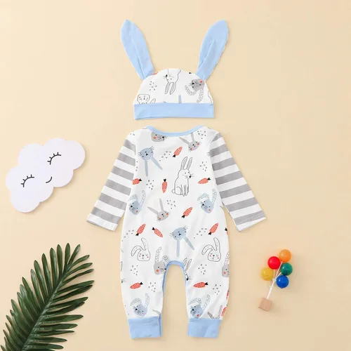 Miniatura 5 de Yowein Mameluco para bebé, recién nacida con sombrero de conejo, manga larga, cuello redondo, disfraz para bebe conejito