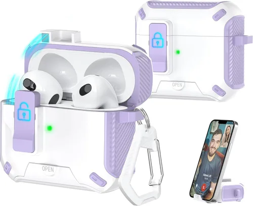 Miniatura 67 de R-fun - Funda para audífonos compatible con AirPods de 4.ª generación 2024, cubierta protectora de expulsión automática a prueba de caídas, puerto