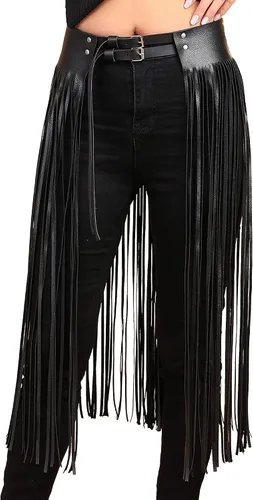 Ayliss Falda con flecos y borlas para mujer, cinturón de vestir, cintura punk, cinturón de vestir vintage de piel sintética, cintura rocker, disfraz