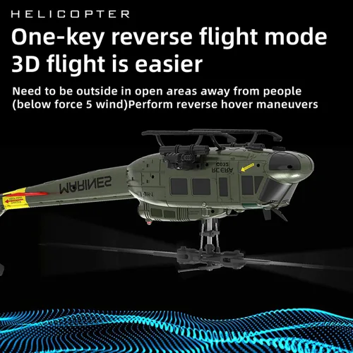 Miniatura 4 de Helicóptero de control remoto UH-1 de 12.402 in para adultos Expert 6CH C032 RC Heli Mantener la altitud Motor sin escobillas/Posicionamiento