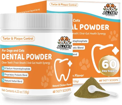 Polvo de limpieza de dientes de perro – Polvo dental natural para perros – Ambientador suave del aliento de perro, removedor de placa de perro y