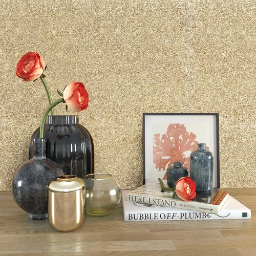 Miniatura 2 de VEELIKE 15.7"x118" Papel pintado de oro champán con purpurina para despegar y pegar, papel de contacto autoadhesivo extraíble con purpurina, rollo