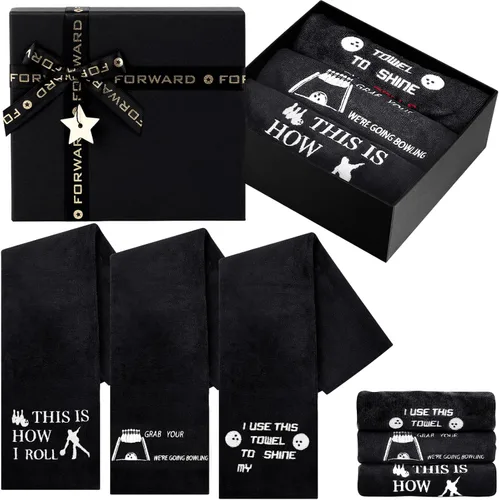 Newwiee 3 toallas de boliche divertidas de Navidad con caja de regalo, toalla de boliche bordada, accesorios de regalo para hombres, papá, novio,
