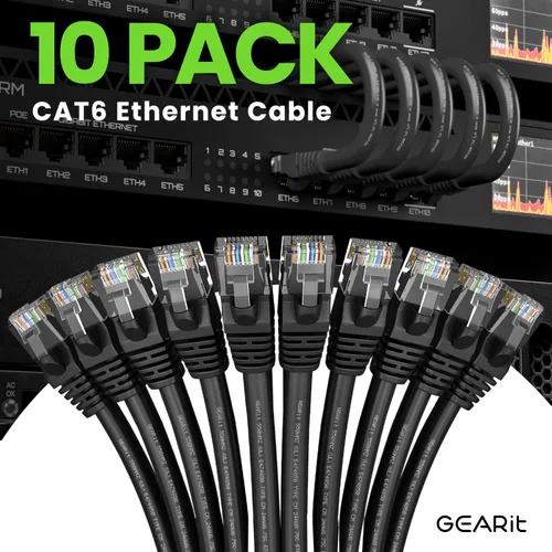 Miniatura 2 de GearIT cable Ethernet de 0.5 pies Cat6 - Cable para computadora a red LAN, color negro, Negro