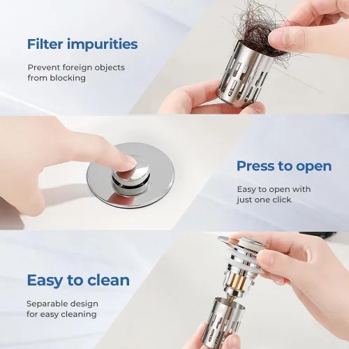 Miniatura 3 de Colador de drenaje 3 en 1 para fregadero de baño, colador de drenaje de fregadero de cocina con atrapador de pelo, filtro de drenaje de piso