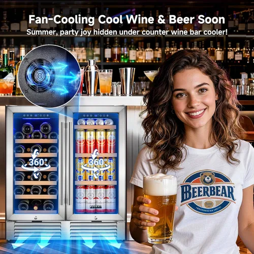 Miniatura 8 de BODEGA COOLER - Enfriador de bar trasero con 2 puertas de vidrio, refrigerador de bebidas debajo del mostrador de 76 cm, refrigerador comercial