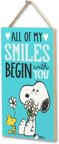 Miniatura 2 de Peanuts Snoopy All My Smiles Begin With You - Decoración de pared de madera para colgar – Lindo cartel de Snoopy – Gran idea de regalo Blanco/Aqua