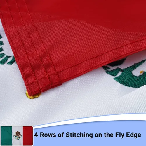 Miniatura 6 de FLAGWIN Bandera mexicana de 3 x 5 pies, bandera mexicana bordada resistente con 2 ojales de latón y rayas cosidas de doble costura, bandera