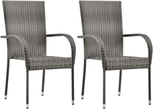 Miniatura 11 de 2 sillas de comedor de ratán para patio, sillas de patio apilables para exteriores, ratán de polietileno con reposabrazos y marco de acero, juego