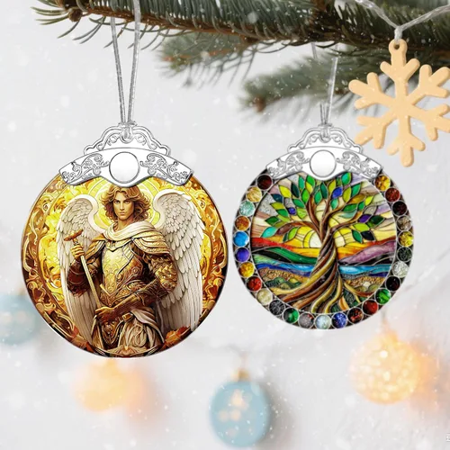 Miniatura 5 de Decoraciones navideñas de Arcángel Miguel - Adornos de Navidad para árbol Decoración de árbol de Navidad de ángel de armadura dorada Adornos