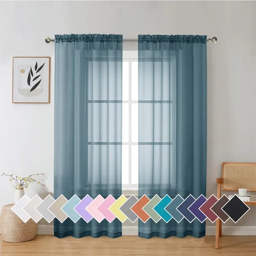 Miniatura 154 de Aiyufeng 2 paneles de cenefa transparente negra de 14 pulgadas de largo, cortinas cortas negras transparentes para dormitorio, cortinas de cocina