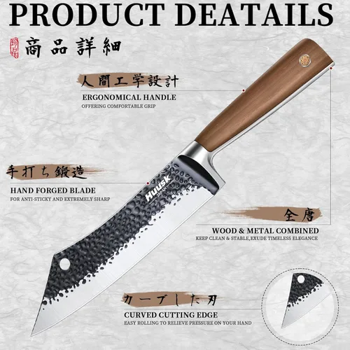 Miniatura 4 de Huusk Regalos de parrilla para hombres, cuchillo de carnicero forjado a mano de alto carbono japonés vikingo tallado cuchillos para rebanar barbacoa