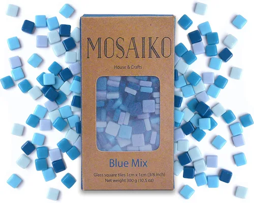 MOSAIKO Blue Mix - Azulejos de vidrio de mosaico para manualidades, piezas cuadradas manchadas de alta calidad de 0.4 in x 0.4 in (3/8 pulgadas),