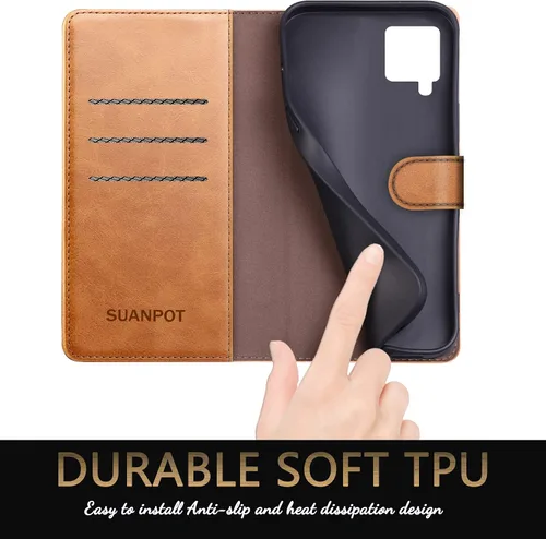 Miniatura 5 de SUANPOT Funda de piel tipo cartera para Samsung Galaxy A12 con bloqueo RFID, tarjetero para tarjetas de crédito, funda de teléfono con tapa a prueba