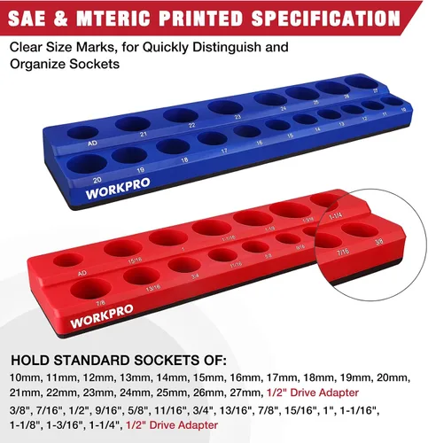 Miniatura 3 de WORKPRO Juego de organizador magnético de dados de 1/2 pulgada, 2 piezas SAE y soportes magnéticos de dados métricos, capacidad para 35 dados