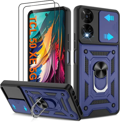 Miniatura 156 de ATUMP Funda para T-Mobile Revvl V Plus 5G con protector de pantalla HD con cubierta de cámara deslizante, soporte de anillo de rotación de 360° Negro