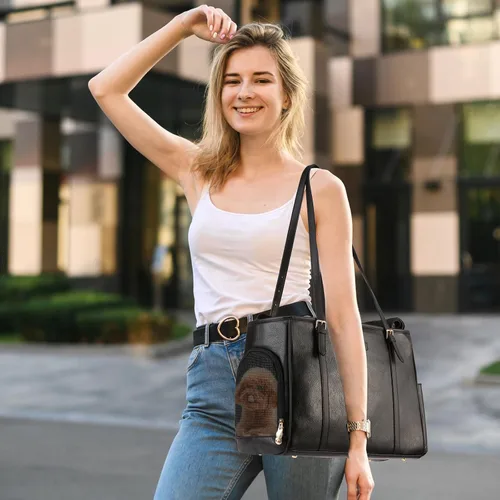 Miniatura 7 de Lasaviin - Bolso para Perros de Moda, Transportador de Mascotas de Cuero para Perros Pequeños, Gatos y Cachorros, Bolso de Mano Portátil Aprobado