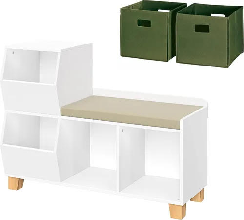 Miniatura 9 de RiverRidge Banco organizador de almacenamiento de juguetes para niños con cubos y cubos de juguetes para sala de juegos, organizador de cubos