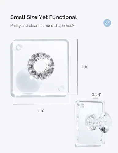 Miniatura 2 de Zreal Ganchos de pared adhesivos acrílicos de diamante, paquete de 12 pequeños ganchos decorativos transparentes para llaves, joyas, toallas, cocina