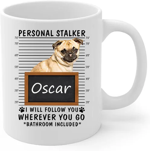 Miniatura 2 de Personal Stalker I Will Follow You Chug Dog - Taza de café con nombre personalizado, taza de cerámica blanca, 11 onzas