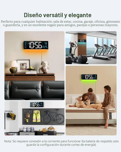 Miniatura 7 de Reloj de pared digital, reloj digital de pantalla grande de 40 cm con luz nocturna, reloj de pared con DST, alarma, LED, fecha, semana, temperatura