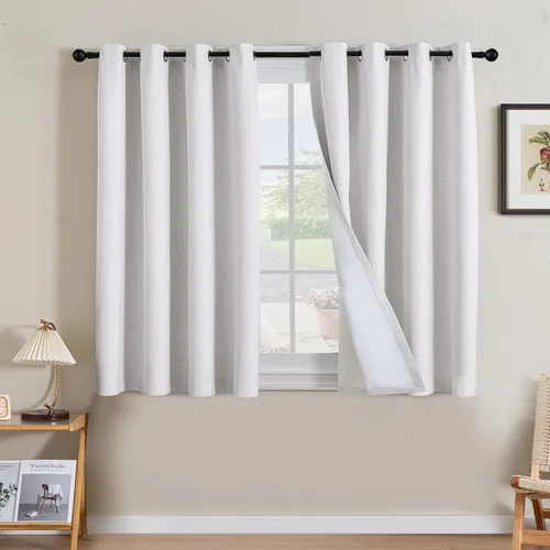 Miniatura 224 de H.VERSAILTEX Cortinas opacas de lino de 63 pulgadas de largo, 100% absolutamente opacas, con aislamiento térmico, con textura de lino, con ojales