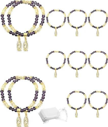 Miniatura 5 de YRP Pulsera de Rosario de Guadalupe de cristal de 12 piezas de plata - Bautizo favor/Bautizo/Recuerdos de Bautizo/Quinceañera/Baby Shower Verde