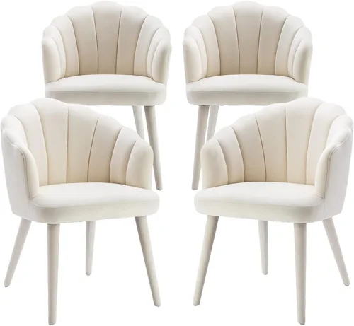 Miniatura 15 de Juego de 2 sillas de comedor de terciopelo modernas con respaldo de pétalos y patas de madera, cómodas sillas laterales tapizadas para comedor, Negro
