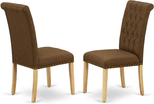 Miniatura 10 de East West Furniture BRP1T17 Bremond Parson - Juego de 2 sillas acolchadas de tela de lino color sable ligero con ribete de clavos, color negro