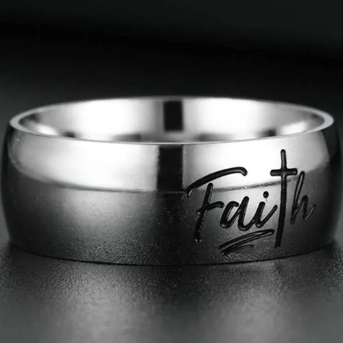 Miniatura 5 de Anillo de boda religioso de acero inoxidable de 0.315in con cruz de fe cristiana