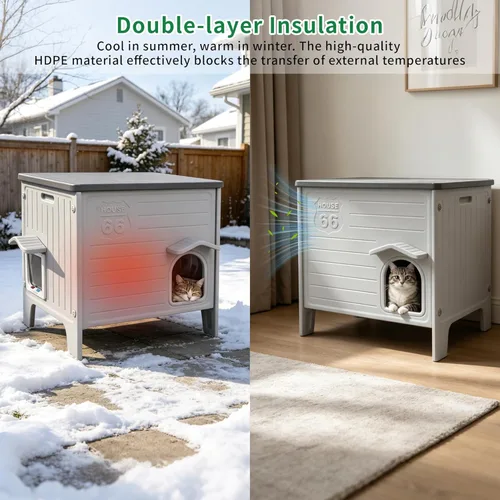 Miniatura 5 de Rockever Casa impermeable para gatos al aire libre, casa aislada para gatos al aire libre con alfombrilla suave, casa elevada para gatos al aire