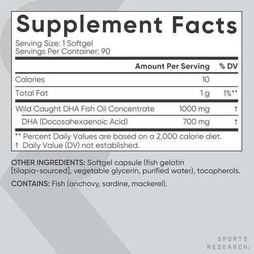Miniatura 5 de Sports Research® Aceite de pescado DHA Omega-3 700 mg – Pescado capturado en la naturaleza de una sola fuente – Apoya la salud cerebral* – Burpless